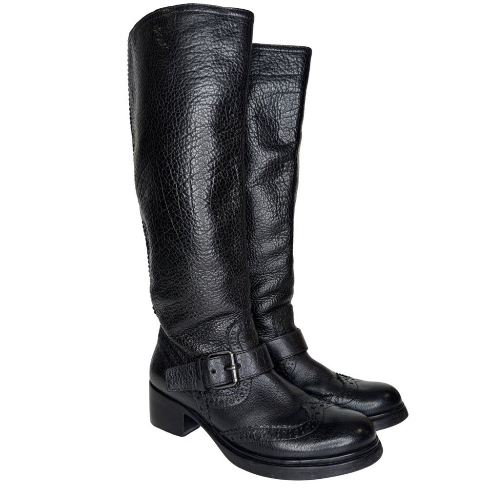 Miu Miu Size 36,5 Riding Boots Black Pebbled Leather
